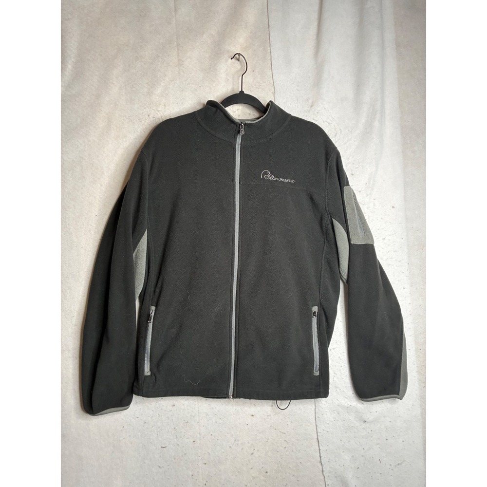 Ducks Unlimited Mens Full Zip Fleece Jacket Black Gray Large Embroidered Logo